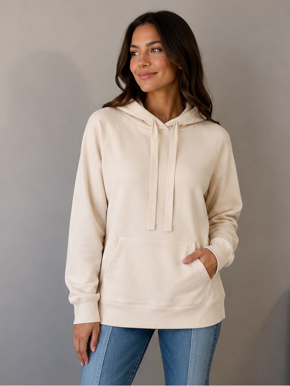 Banana Republic Cream Hooded Pullover Sweatshirt